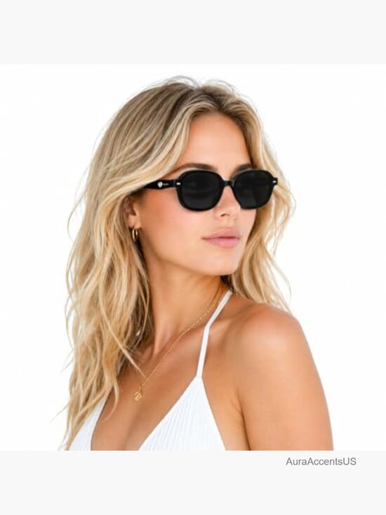 Retro Square Polarized Sunglasses, Heart Shell Temple Details, Unisex main image 4